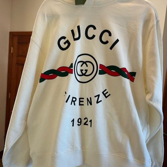 Men's Gucci FIRENZE 1921 cotton hoodie interlocking G/web stripe small/medium - Picture 7 of 16